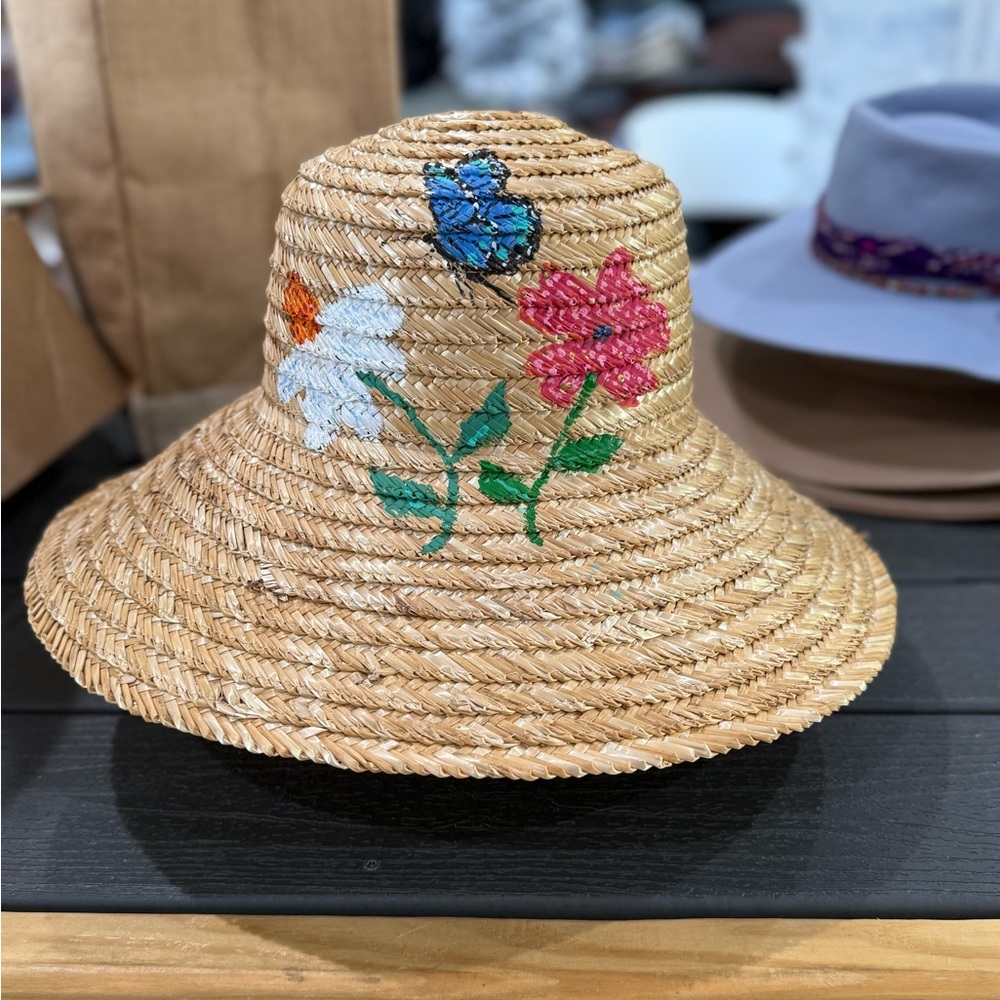 GIGI PIP Straw Hat with Colorful Floral Hand Painted Embellishments